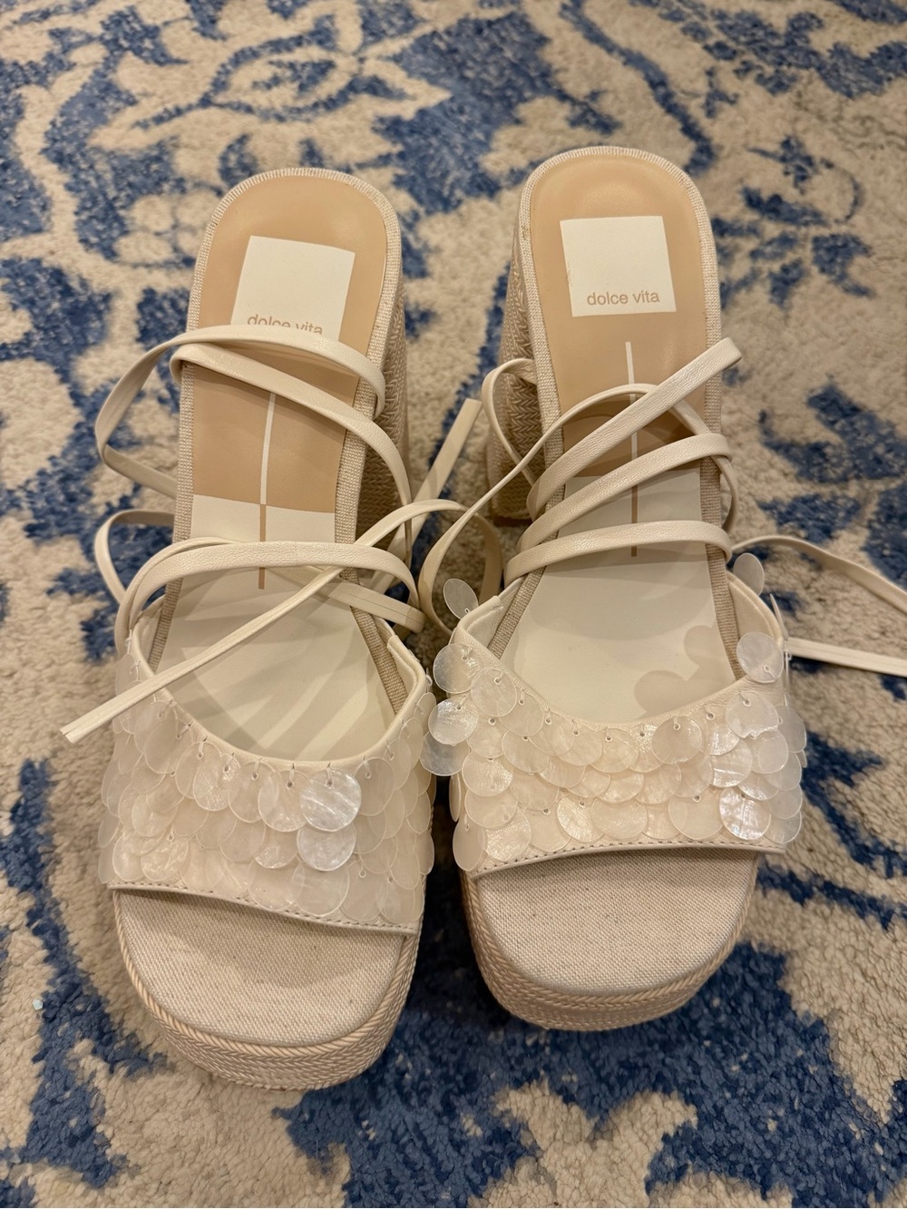 Dolce Vita Dorthy Confetti Cream Sequined Lace-Up Platform Sandals
